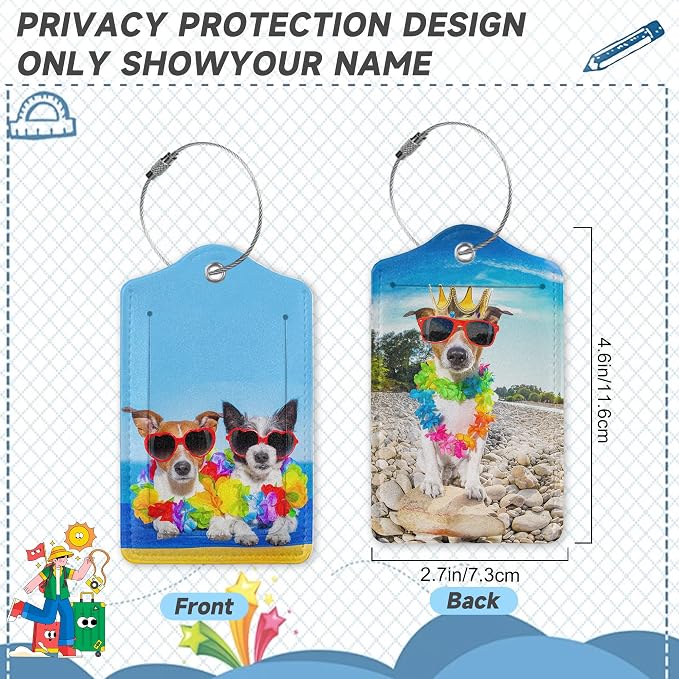 Dogs on Beach Luggage Tags for Suitcases, 2 Pack Hawaii Luggage Tag, Leather - Image 2