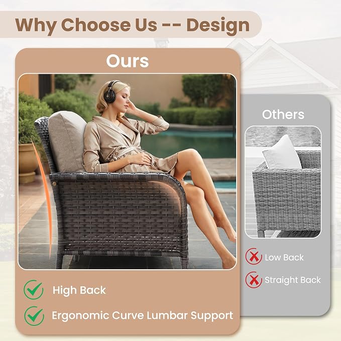 HOOOWOOO Patio Furniture Set, 3 Pieces Outdoor Conversation Set, All Weather - Image 2