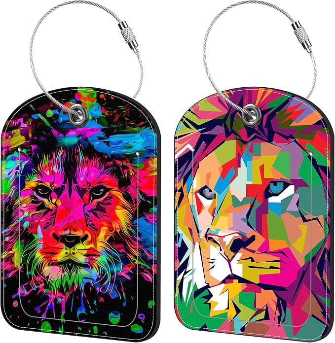 Colored Lion Head Luggage Tag for Suitcase Set of 2 PU Leather Cute Luggage Tags by iapodiad
