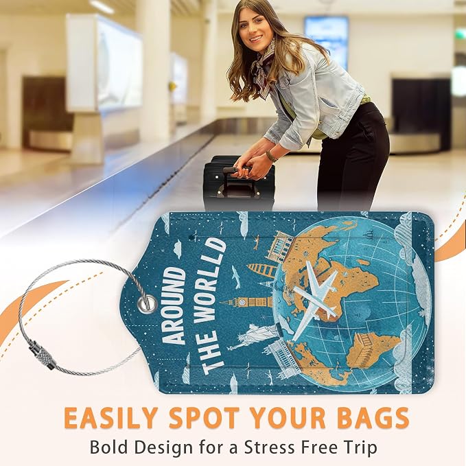 Around The World Travel Art 3 PCS Luggage Tags, Flight Map Leather Suitcase Tags - Image 4