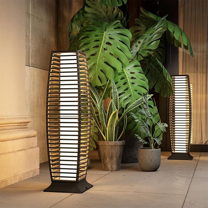 Grand patio Outdoor Floor Lamp Solar Powered Lantern Waterproof Wicker Boho by GrandPatio