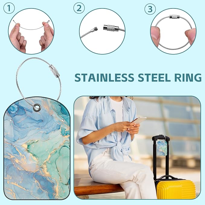 Emerald Marble Luggage Tag for Suitcase Set of 2 PU Leather Cute Luggage Tags - Image 3