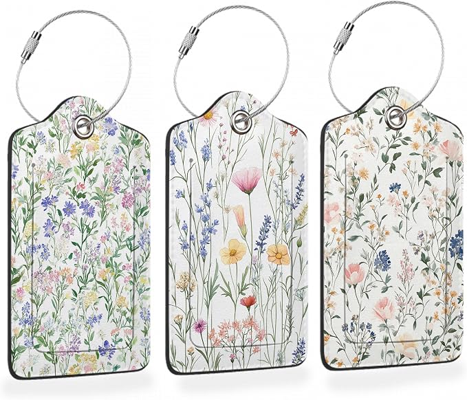 Colorful Vintage Watercolor Wildflower 3 PCS PU Leather Luggage Tags by Losthll