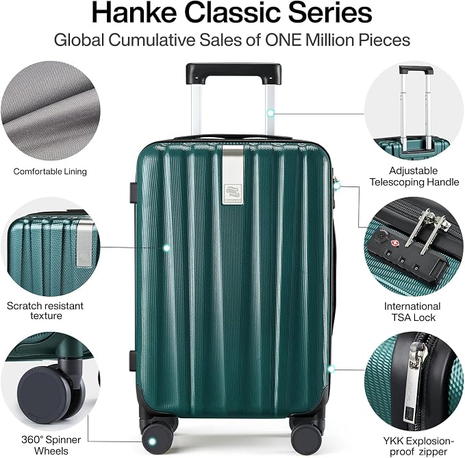 Hanke 20 Inch Carry On Luggage 22x14x9 Airline Approved Lightweight PC Hard - Image 3