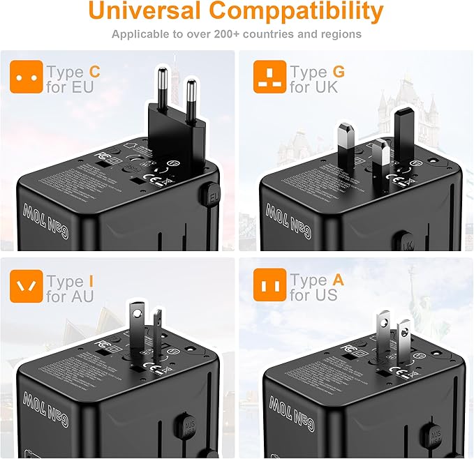 Universal Travel Adapter, VYLEE 70W International Plug Adapter - Image 5