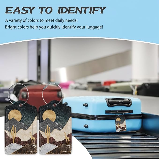 3 Pack Luggage Tag for Suitcase, Abstract Golden Mountain Leather Luggage Tags - Image 5