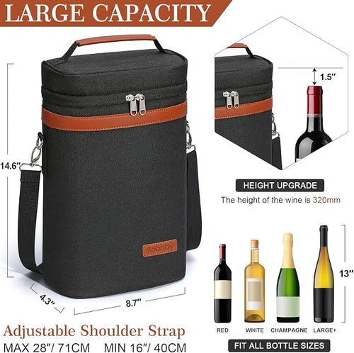 2 Bottle Wine Bag Wine Cooler Carrier Wine Gift Tote Bag, Leakproof & Insulated - Image 2