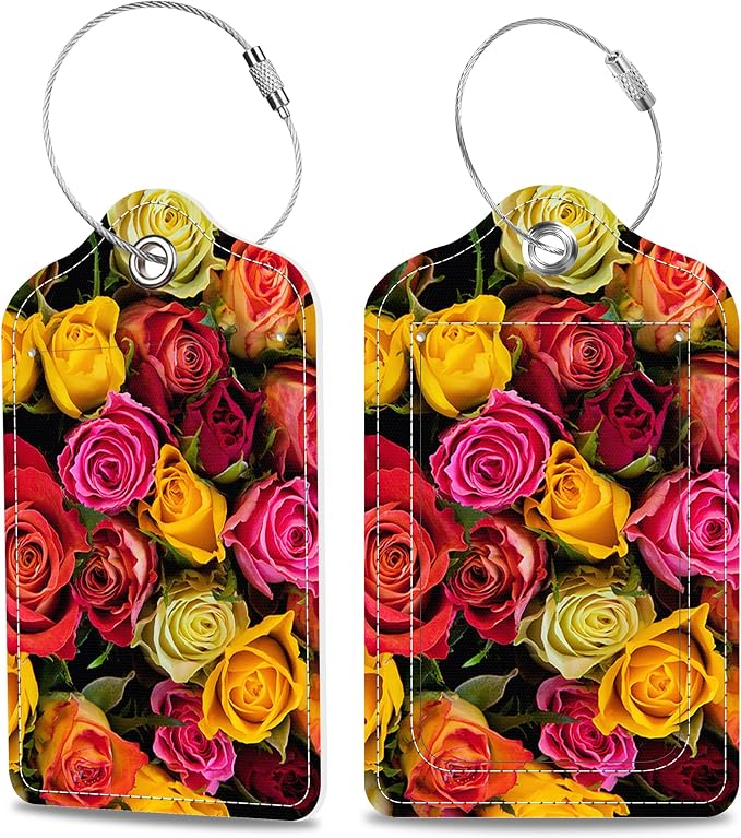 Colorful Roses Luggage Tags 2PCS PU Leather Suitcases Tag by MSEAANBK