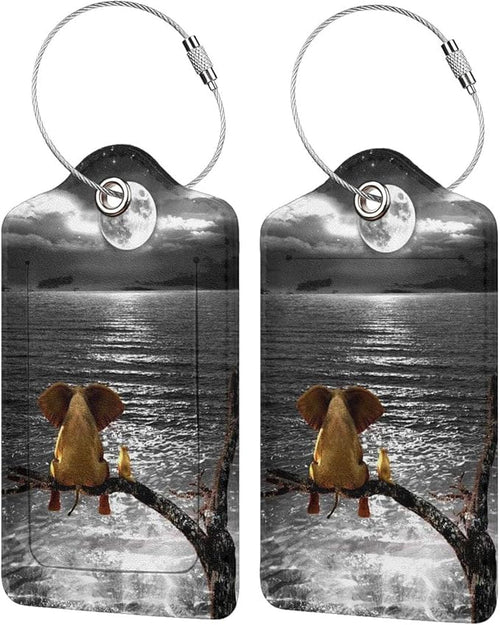 2 Pack Luggage Tags for Suitcase, Elephant and Dog PU Leather Travel Luggage Tag by South+Feather