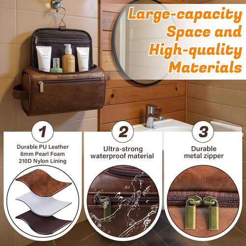 3-in-1 unisex PU toiletry bag: laser engraving & detachable waterproof section. - Image 2