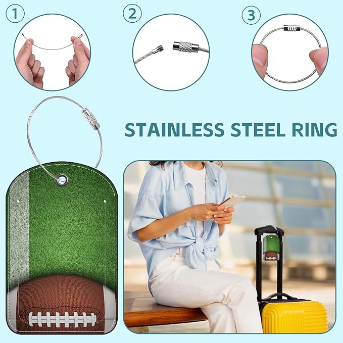 American Football Luggage Tag for Suitcase Set of 2 PU Leather Cute Luggage Tags - Image 3