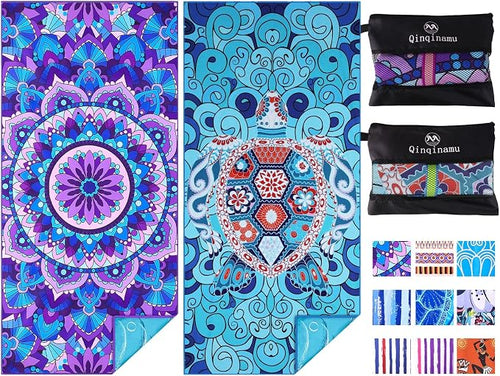 2 Pack Microfiber Oversized Lightweight Beach Towel 71"x32" Extra Thin Large by Qinqinamu