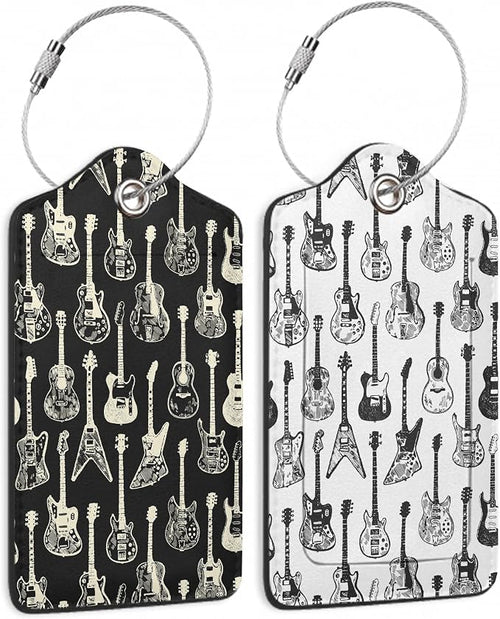 2 Pack Leather Luggage Tag for Suitcase Music Guitar Unique Travel Tags by TXIANT
