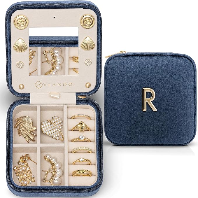 Vlando Travel Jewelry Box for Girls Women, Initial Jewelry Organizer Box by VLANDO
