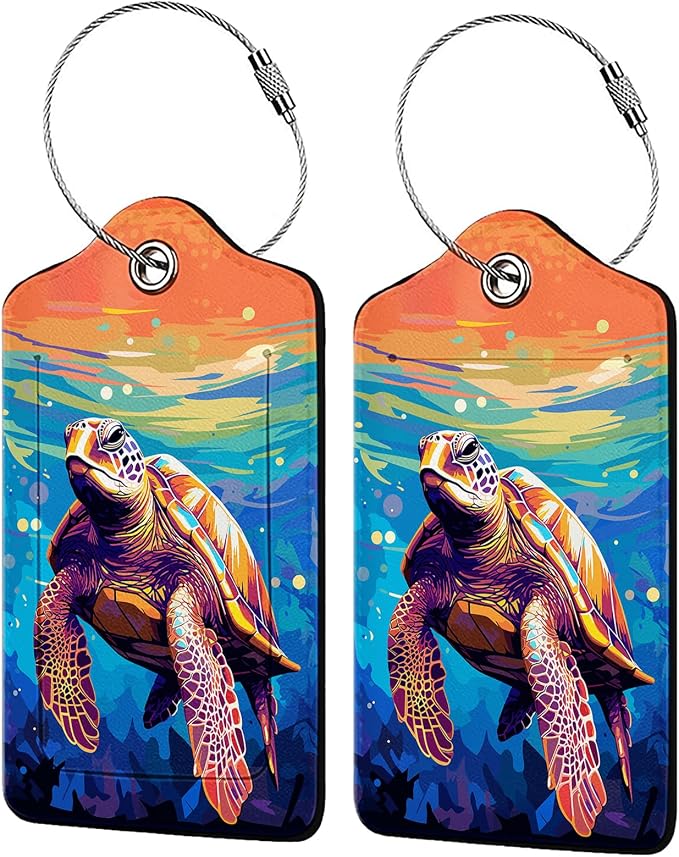 Colorful Wild Sea Turtle Luggage Tag Personalized Luggage Tags by Unknown