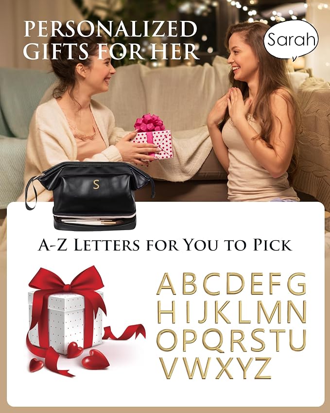 Birthday Gift Ideas, Gifts for Women, Initial Large Makeup Bag for Her - Image 7