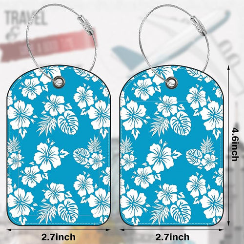 2 PCS Leather Luggage Tags for Suitcase Blue Hibiscus Travel Luggage Tag - Image 2