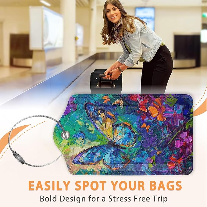 Abstract Colorful Butterfly 3 PCS PU Leather Luggage Tags - Image 4