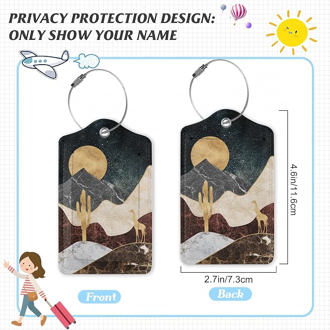 3 Pack Luggage Tag for Suitcase, Abstract Golden Mountain Leather Luggage Tags - Image 2