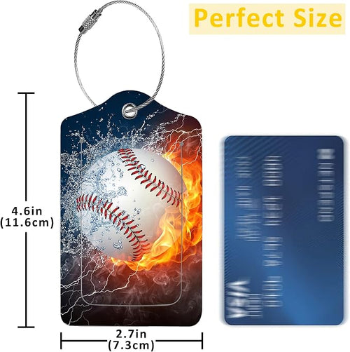 2 Pack Luggage Tags for Suitcases, Baseball Ball on Fire and Water Luggage Tag - Image 2