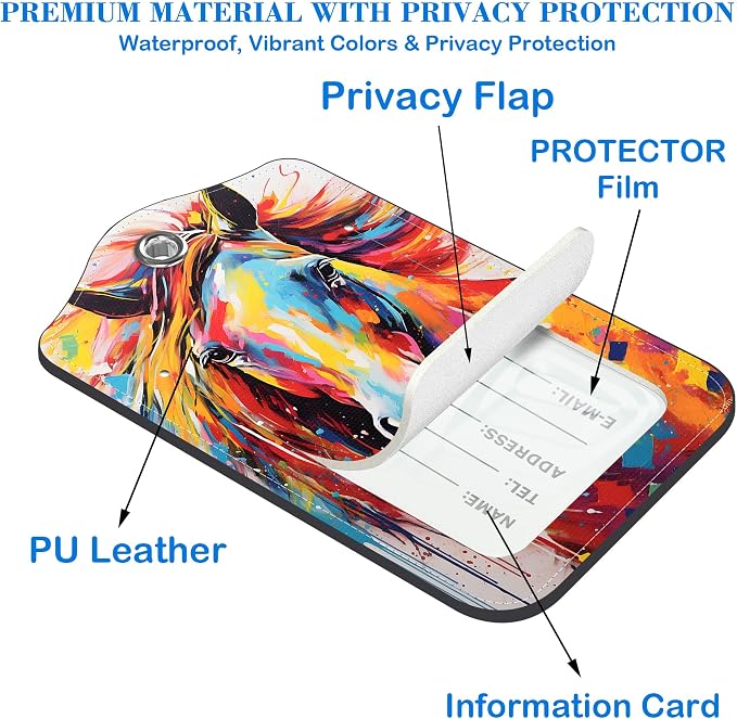 Abstract Horse Luggage Tags for Suitcases Leather Travel Tags for Luggage ID - Image 3