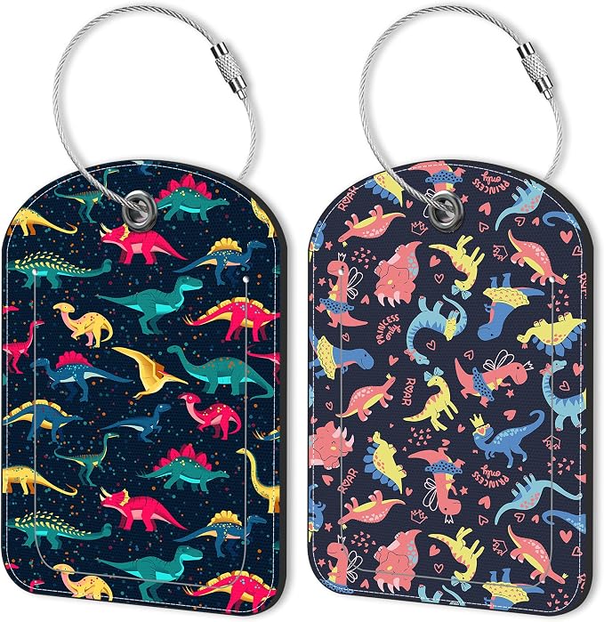 Colorful Dinosaur Leather Luggage Tag by Unknown