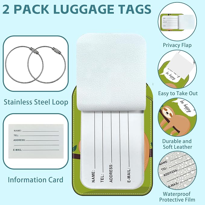 Cute Sloth Luggage Tag for Suitcase Set of 2 PU Leather Cute Luggage Tags - Image 2