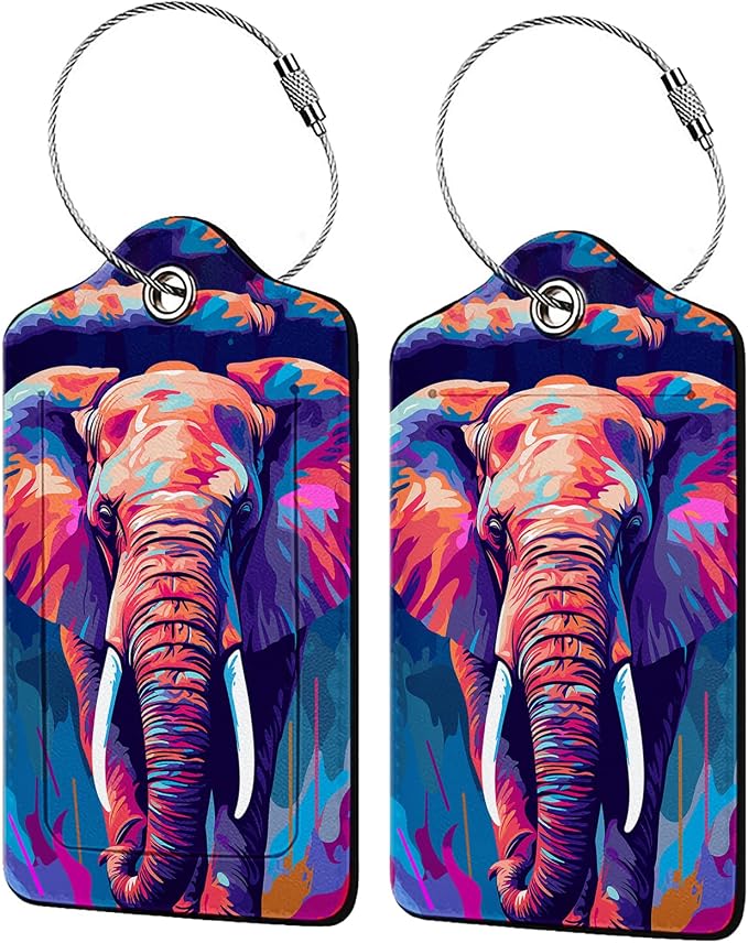 Colorful Elephant 2 Pcs Luggage Tags, Privacy Cover ID Label by Unknown