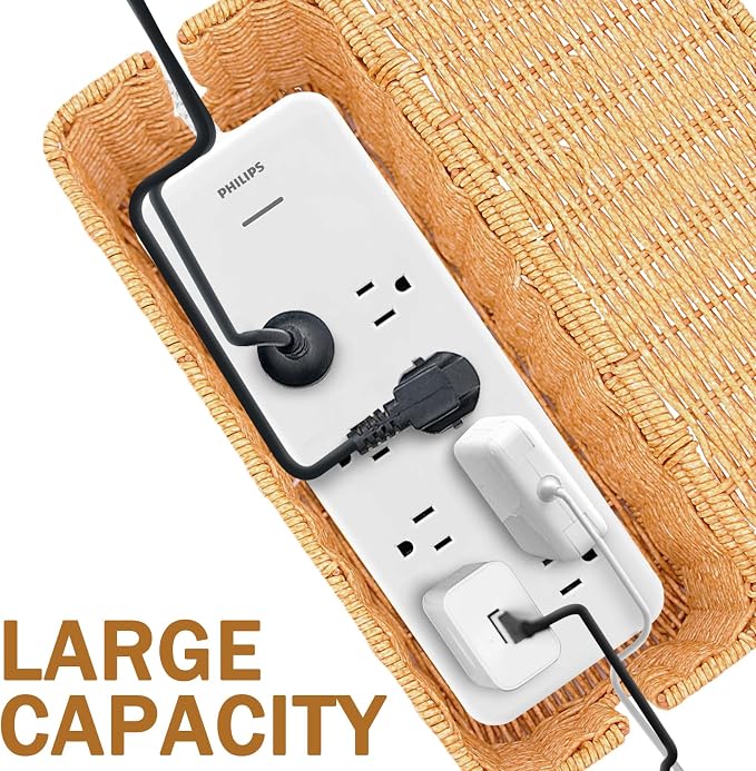2PCS Cable Management Box, Handmade Rattan Cable Organizer, Open Slots Cords - Image 5
