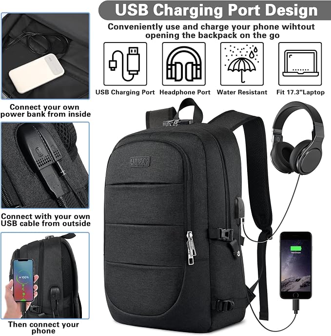 AMBOR Travel Laptop Backpack, 18.4 inch Anti Theft Business Laptop Carry on - Image 2