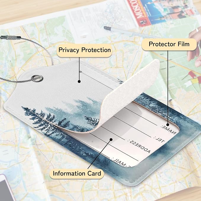 3 PCS Misty Forest Landscape Luggage Tags, Suitcase Tags Privacy Cover ID Label - Image 4