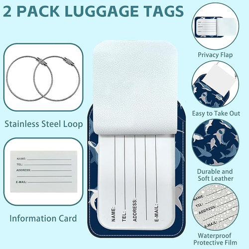 2 Pack Cute Luggage Tag for Suitcases Shark Set Leather Luggage Tags - Image 2