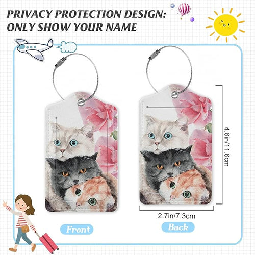 3 Pack Luggage Tag for Suitcase, Cute Funny Cat Leather Luggage Tags - Image 2