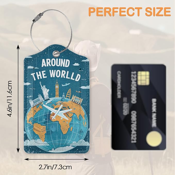 Around The World Travel Art 3 PCS Luggage Tags, Flight Map Leather Suitcase Tags - Image 2