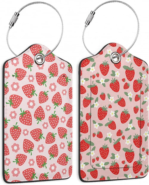 2 Pack Luggage Tag for Suitcase, Retro Strawberry Leather Suitcase Tags by TXIANT