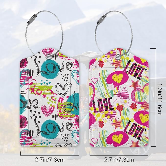 Abstract Colorful Colors Hearts 2 PCS Luggage Tags, Privacy Cover ID Label - Image 2