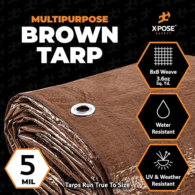 Multipurpose Protective Cover Brown Poly Tarp 12' x 25' - Image 2