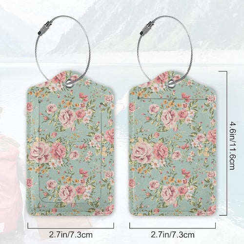 2Pcs Luggage Tag for Suitcase Vintage Floral Shabby Chic Pink Rose Cute - Image 2