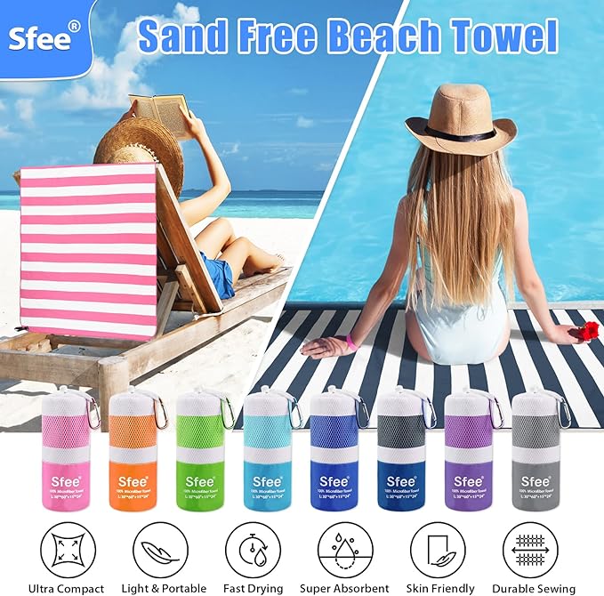 Sfee 4 Pack Microfiber Travel Towel, Beach Towel Quick Dry Towel Camping Towel - Image 4