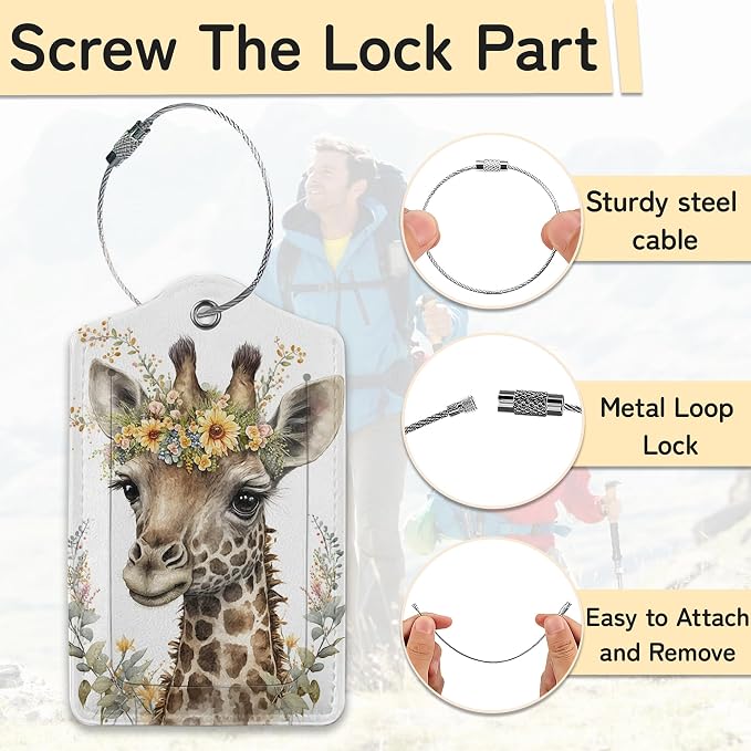 Cute Giraffe Luggage Tags for Suitcase, 3 Pack Funny Luggage Tag Leather - Image 2