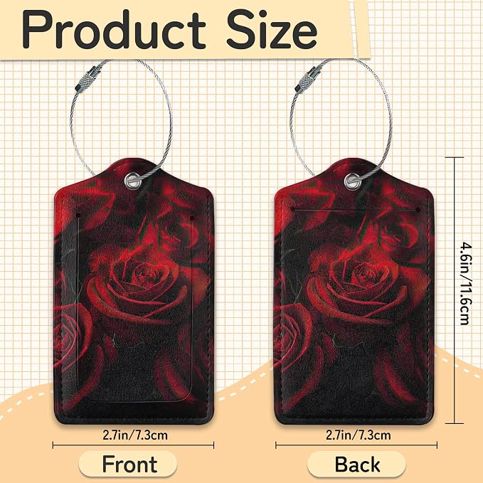 3 Pack Red Rose Luggage Tags for Suitcases, Cute Leather Name Tag - Image 3