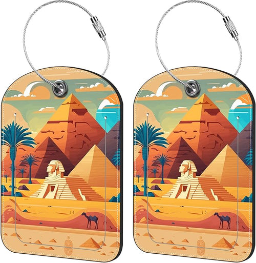 2 Pack Cute Luggage Tag for Suitcases Pyramid of Egypt Leather Luggage Tags by iapodiad