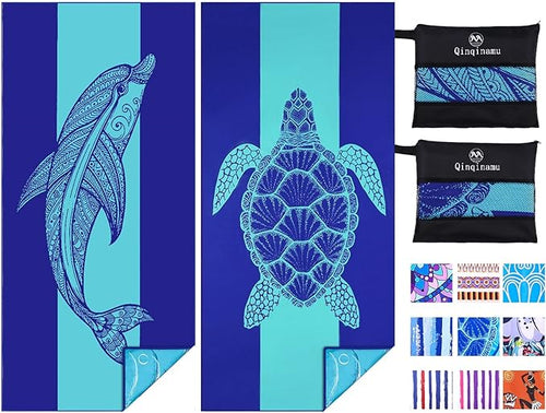 2 Pack Microfiber Lightweight Beach Towel 71"x32" Oversized Extra Large Thin by Qinqinamu