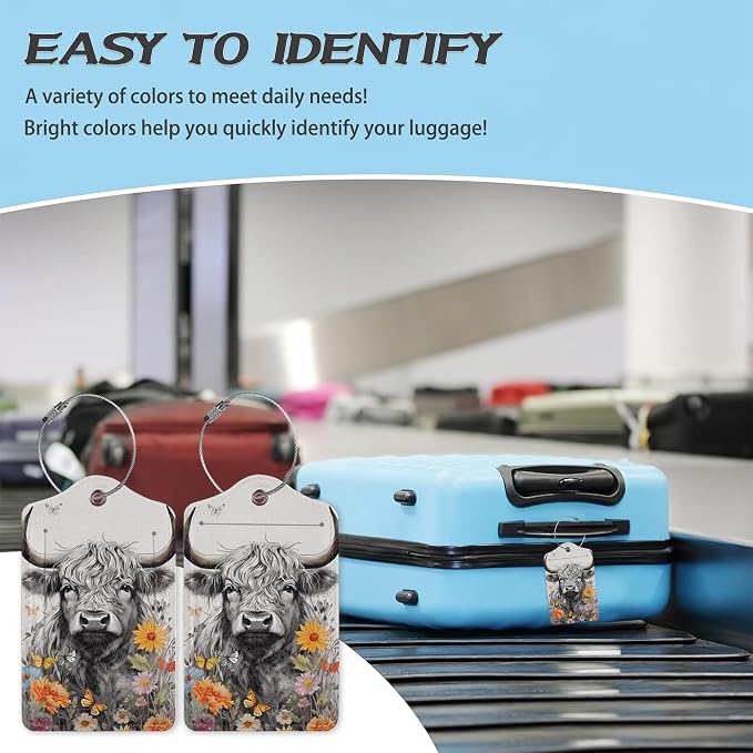 3 Pack Luggage Tag for Suitcase, Highland Cow Leather Luggage Tags - Image 5