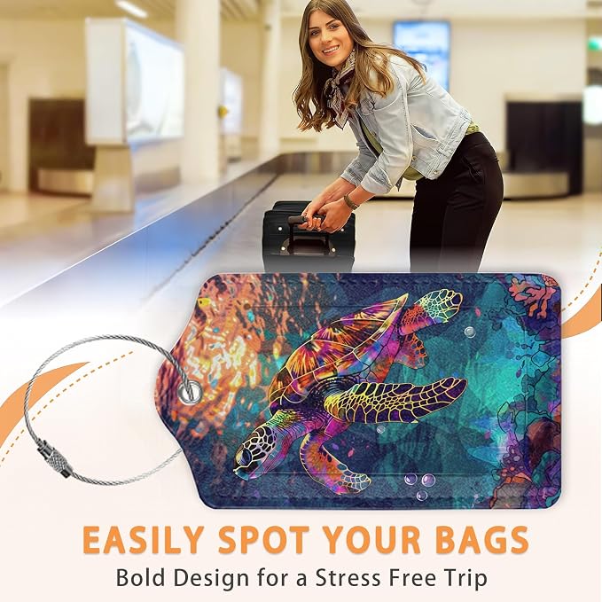 Colorful Turtle Shark 3 Pack PU Leahter Luggage Tag - Image 4