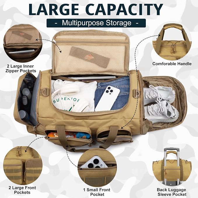 Tactical Gym Bag for Men，70L Large 3 in 1 Sports Duffle Bag - Image 3