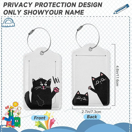 2 Pack Luggage Tag for Suitcase, Funny Black Cat Leather Bag Tags Identifiers - Image 2