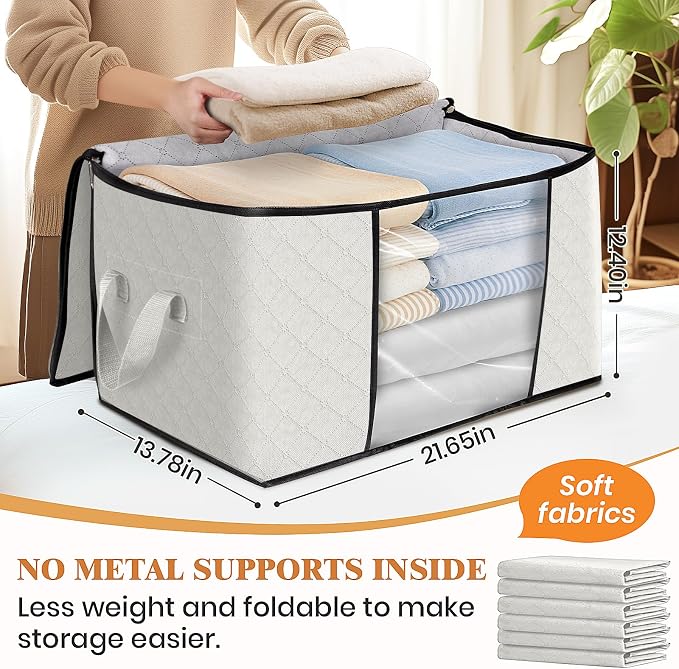 Fab totes 6 Pack Clothes Storage, Foldable Thick Fabric Blanket Storage Bags - Image 2
