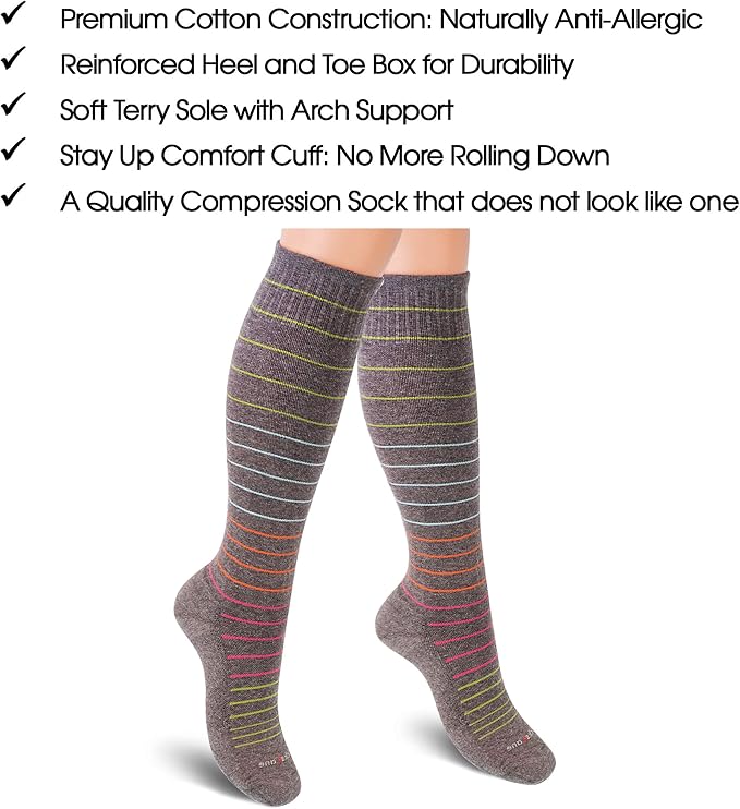 Cotton Compression Socks for Women & Men. 15-20 mmHg Support Knee-High Brown M/L - Image 7