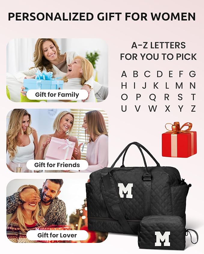 Gifts for Her-Duffle Bag with Shoe Compartment, Personalized Weekender Bag - Image 7